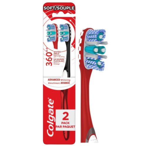 Colgate 360° Advanced Optic White Soft Toothbrushs, 2 count