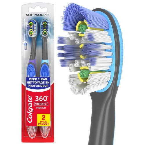Colgate 360° Vibrate Soft Deep Clean Powered Toothbrushes, 2 count