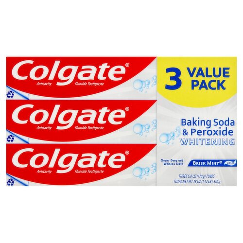 Colgate Whitening Brisk Mint Baking Soda & Peroxide Toothpaste Value Pack, 6.0 oz, 3 count