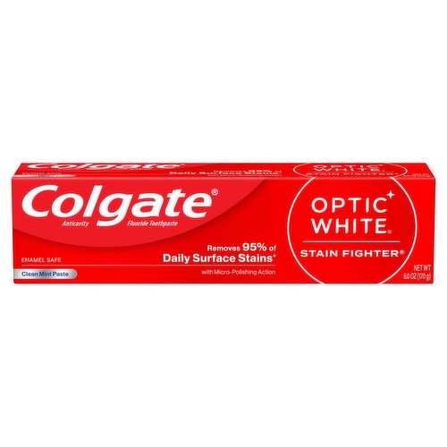 Colgate Optic White Stain Fighter Clean Mint Paste Anticavity Fluoride Toothpaste, 6.0 oz