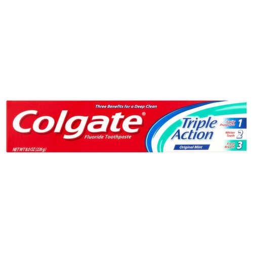 Colgate Triple Action Original Mint Fluoride Toothpaste, 8.0 oz