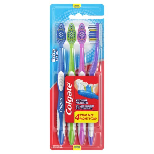 Colgate Extra Clean Toothbrushes Value Pack, Medium, 4 count