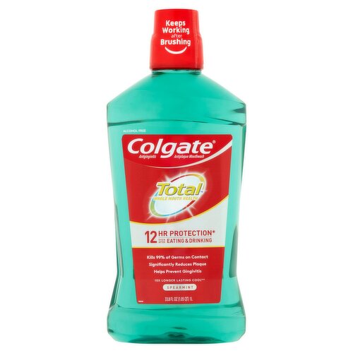 Colgate Total Active Prevention Spearmint Alcohol Free Mouthwash, 33.8 fl oz