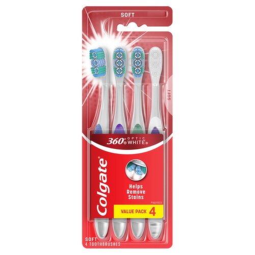 Colgate 360° Optic White Soft Toothbrushes Value Pack, 4 count