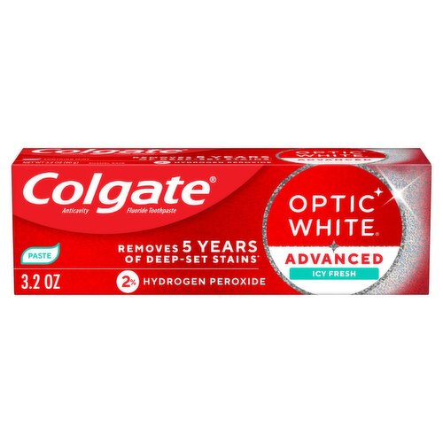 Colgate Optic White Advanced Icy Fresh Shimmering Mint Anticavity Fluoride Toothpaste, 3.2 oz