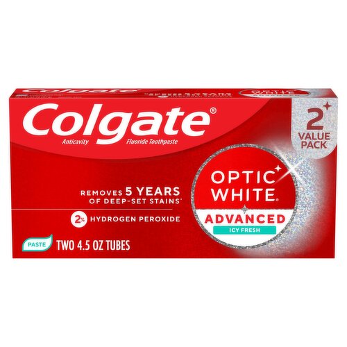 Colgate Optic White Advanced Icy Fresh Anticavity Fluoride Toothpaste Value Pack, 4.5 oz, 2 count