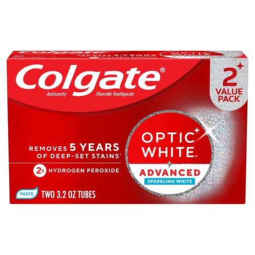 Colgate Optic White Advanced Shimmering Mint Anticavity Fluoride Toothpaste, 3.2 oz, 2 count