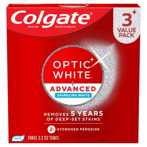 Colgate Optic White Advanced Shimmering Mint Sparkling White Toothpaste, 3.2 oz, 3 count