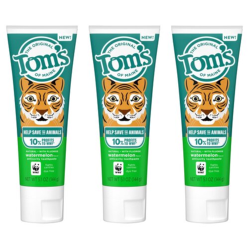 Tom's of Maine Children's Natural Anticavity Fluoride Toothpaste, Watermelon, 5.1 oz. 6-pk