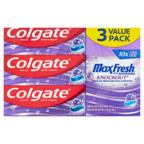 Colgate MaxFresh with Whitening KnockOut Mint Fusion Toothpaste Value Pack, 6.3 oz, 3 count