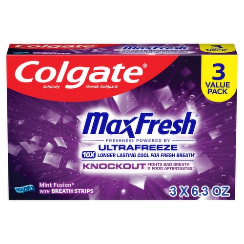 Colgate MaxFresh Knockout Mint Fusion Anticavity Fluoride Toothpaste Value Pack, 6.3 oz, 3 count