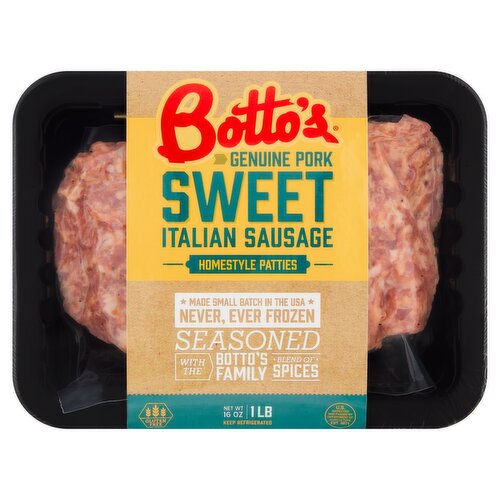 Botto's Genuine Pork Sweet Italian Sausage Homestyle Patties, 16 oz