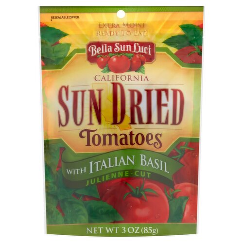 Bella Sun Luci Julienne - Cut California Sun Dried Tomatoes with Italian Basil, 3 oz