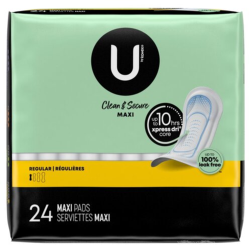 U by Kotex Clean & Secure Maxi Regular Maxi Pads, 24 count