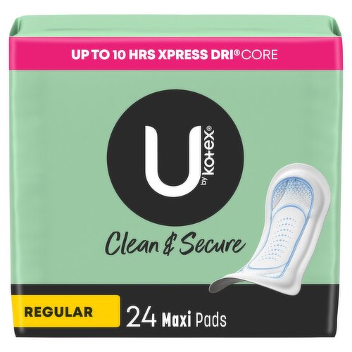 U by Kotex Clean & Secure Maxi Regular Maxi Pads, 24 count