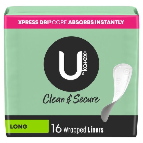 U by Kotex Clean & Secure Long Wrapped Liners, 16 count