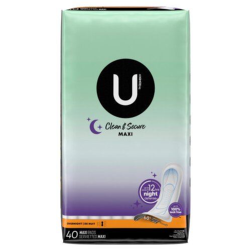 U by Kotex Clean & Secure Overnight Maxi Pads, 40 count