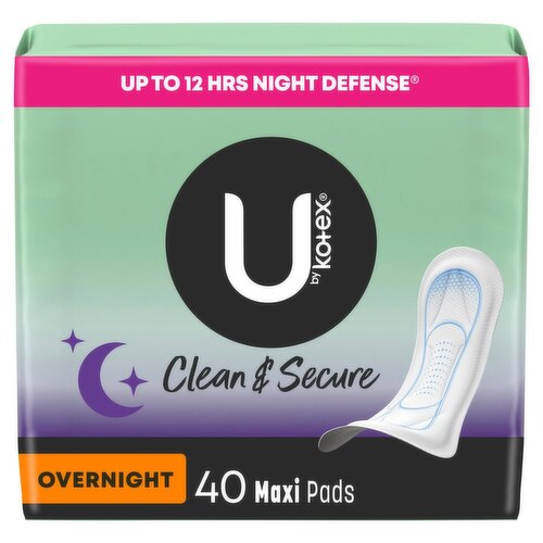 U by Kotex Clean & Secure Overnight Maxi Pads, 40 count