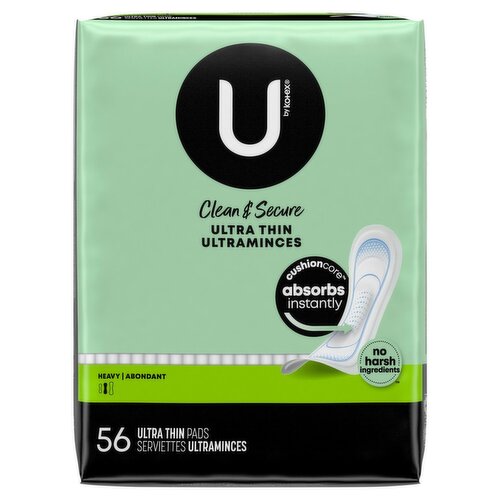 U by Kotex Clean & Secure Heavy Ultra Thin Pads, 56 count