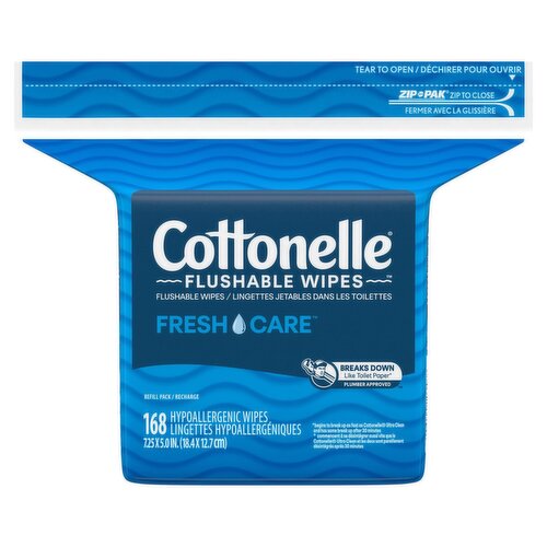 Cottonelle FreshCare Hypoallergenic Flushable Wipes Refill Pack, 168 count