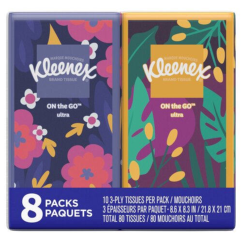 Kleenex On-­the-­Go Ultra Tissues, 10 count, 8 packs