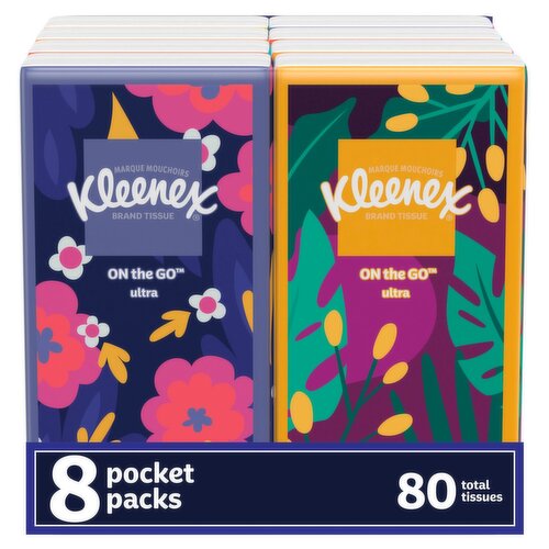 Kleenex On-­the-­Go Ultra Tissues, 10 count, 8 packs