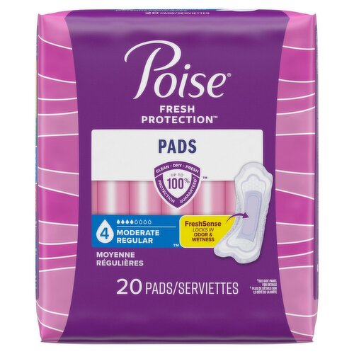 Poise Fresh Protection Moderate Regular Pads, 20 count