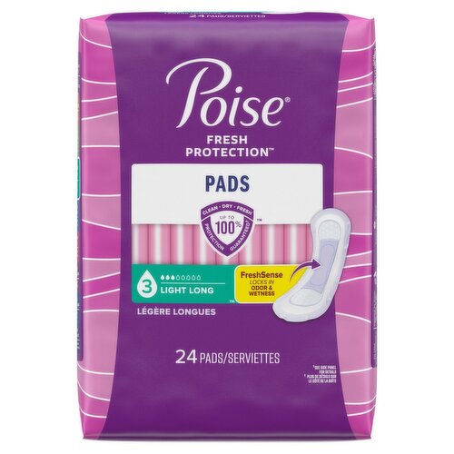 Poise Fresh Protection Light Long Pads, 24 count