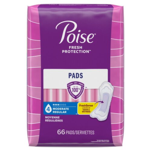 Poise Fresh Protection Moderate Regular Pads, 66 count