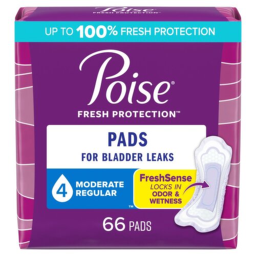 Poise Fresh Protection Moderate Regular Pads, 66 count