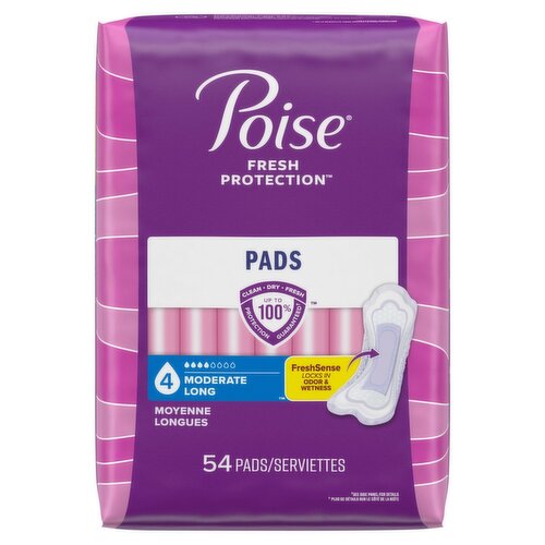 Poise Fresh Protection Moderate Long Pads, 54 count