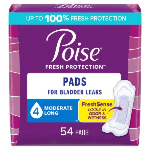 Poise Fresh Protection Moderate Long Pads, 54 count