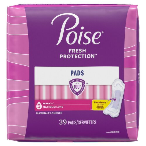 Poise Fresh Protection Maximum Long Pads, 39 count