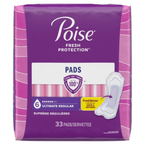 Poise Ultimate Regular Length Pads, 33 count