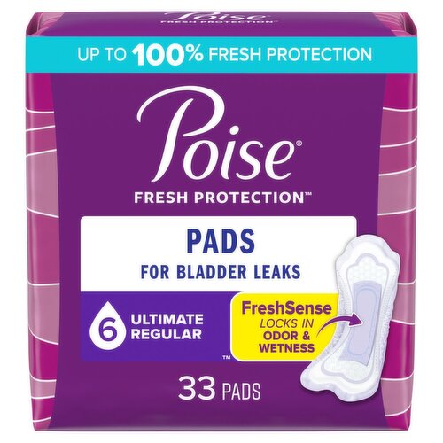 Poise Fresh Protection Ultimate Regular Pads, 33 count