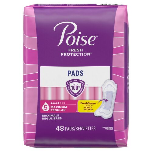 Poise Fresh Protection Maximum Regular Pads, 48 count