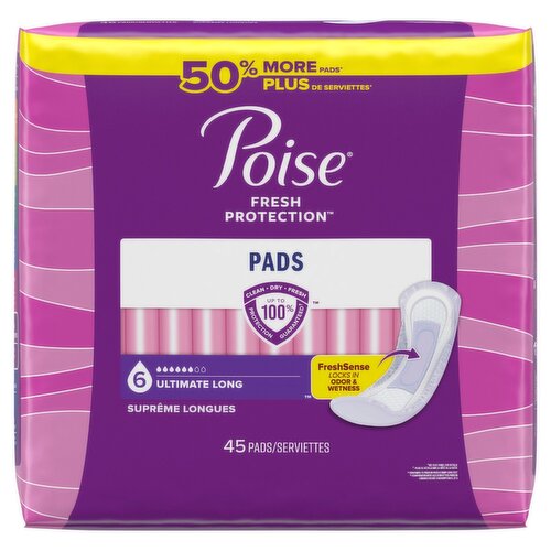 Poise Fresh Protection Ultimate Long Pads, 45 count