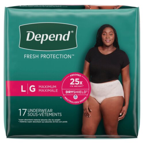 Depend Fresh Protection Maximum Underwear, Size L, 17 count