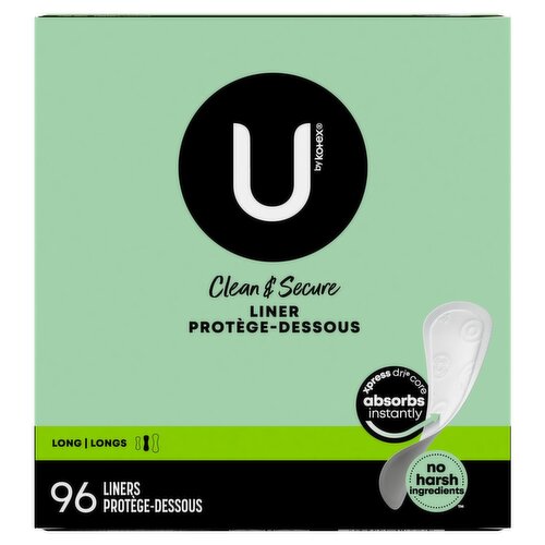 U by Kotex Clean & Secure Long Liners, 96 count