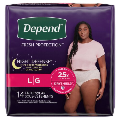 Depend Night Defense Fresh Protection Underwear, L, 14 count