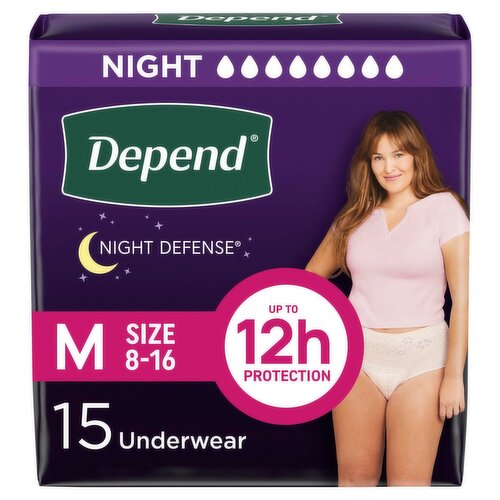 Depend Night Defense Fresh Protection Underwear, Size M, 15 count
