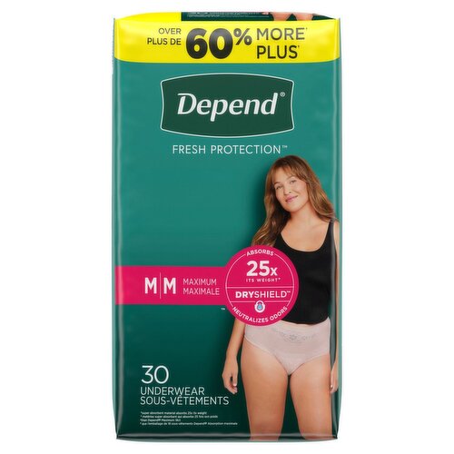 Depend Fresh Protection Maximum Underwear, M, 30 count