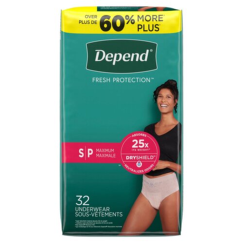 Depend Fresh Protection Maximum Underwear, S, 32 count