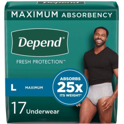 Depend Fresh Protection Maximum Underwear, L, 17 count
