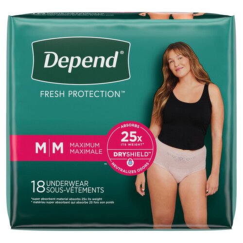 Depend Fresh Protection Maximum Underwear, M, 18 count