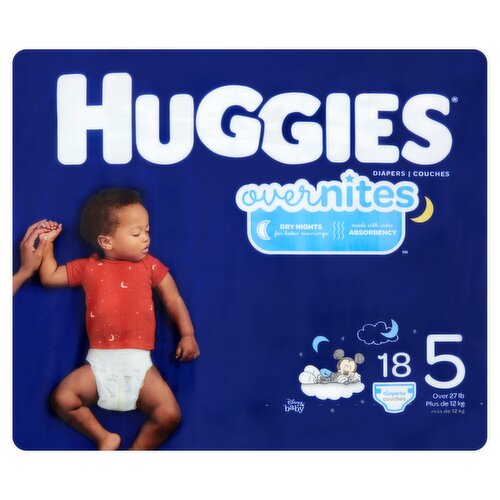 Huggies Overnites Diapers, Size 5, Over 27 lb, 18 count