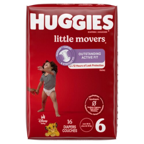 Huggies Little Movers Diapers, Size 6, Over 35 lb, 16 count