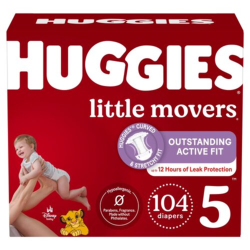 Huggies Little Movers Diapers Huge Value, Size 5, Over 27 lb, 104 count