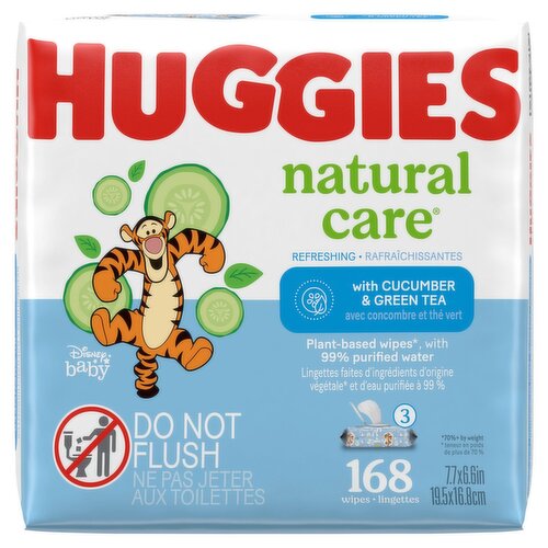 Huggies Natural Care Disney Refreshing Baby Wipes with Cucumber & Green Tea, 3 pack, 168 count