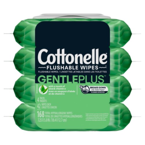 Cottonelle GentlePlus Hypoallergenic Flushable Wipes, 42 count, 4 packs